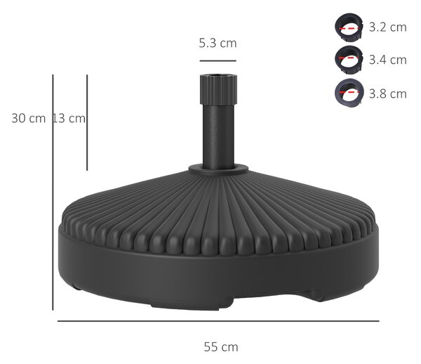 Outsunny Base per Ombrellone Ø3 m max Riempibile con Acqua o Sabbia, in HDPE Nero, Ø55x30 cm