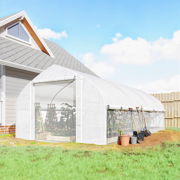 Outsunny Serra a tunnel 6x3x2 m con Anti-UV e Porta avvolgibile con cerniera Pareti laterali con zanzariera Bianco | Aosom Italy
