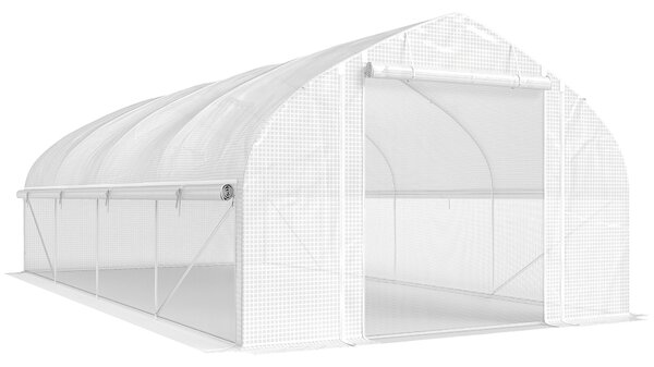 Outsunny Serra a tunnel 6x3x2 m con Anti-UV e Porta avvolgibile con cerniera Pareti laterali con zanzariera Bianco | Aosom Italy