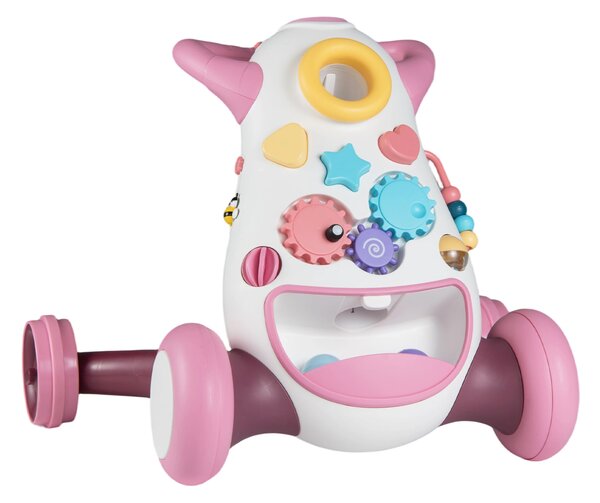 Costway Camminatore montessori musica luci inserimento forme ingranaggi, Camminatore lancio spazio conservazione posteriore bambini Rosa