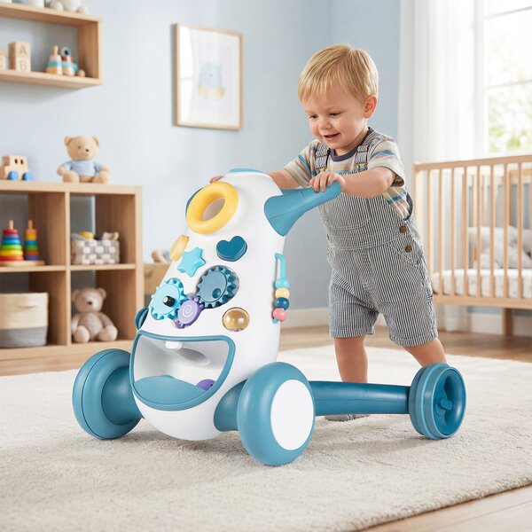 Costway Camminatore montessori musica luci inserimento forme ingranaggi, Camminatore lancio spazio conservazione posteriore bambini Blu