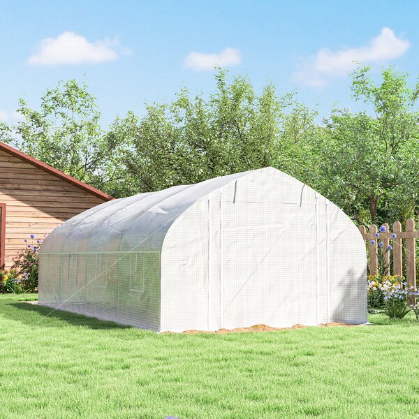 Outsunny Serra a tunnel 6x3x2 m con Anti-UV e Porta avvolgibile con cerniera Pareti laterali con zanzariera Bianco | Aosom Italy