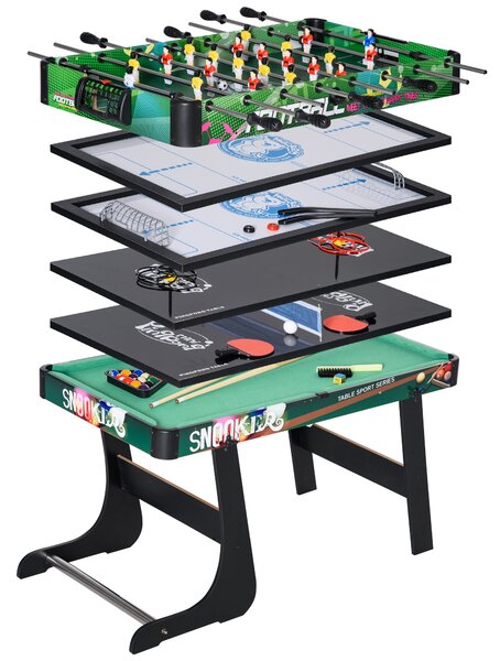 HOMCOM Tavolo da Gioco 6 in 1 con Calcio Balilla, Biliardo, Air Hockey, Ping Pong, Anelli e Hockey su Prato, 118x104x71 cm | Aosom Italy