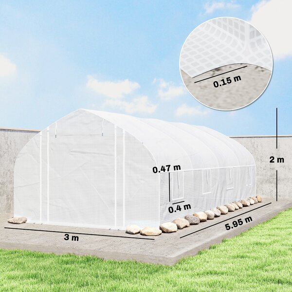 Outsunny Serra a tunnel 6x3x2 m con Anti-UV e Porta avvolgibile con cerniera Pareti laterali con zanzariera Bianco | Aosom Italy
