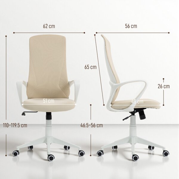 Vinsetto Sedia da Ufficio Girevole Altezza Regolabile con Braccioli Funzione Basculante Schienale Alto 62x56x110-119,5cm Beige | Aosom Italy