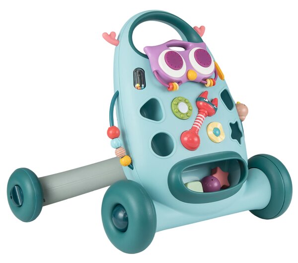 Costway Camminatore montessori pulsante ovale rimovibile gioco forme maracas perline, Camminatore uccellino scorrevole 2 girandole bambini educativo Blu