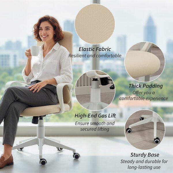 Vinsetto Sedia da Ufficio Girevole Altezza Regolabile con Braccioli Funzione Basculante Schienale Alto 62x56x110-119,5cm Beige | Aosom Italy