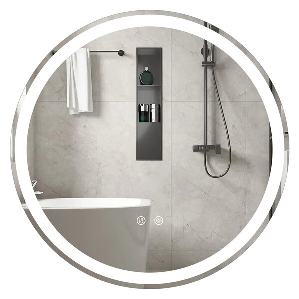 Costway Specchio led bagno rotondo parete vetro temperato luminosità regolabile, Specchio touch memoria anti-appannamento 60 cm