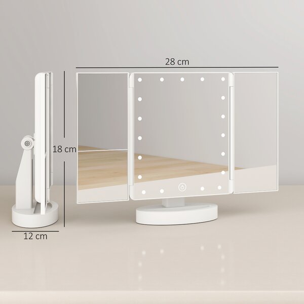 HOMCOM Specchio Trucco con Luce Ingrandimento 1X/2X/3X Rotazione Libera di 180° 21 Luci LED Interruttore Touch Bianco | Aosom Italy