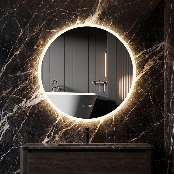 Costway Specchio led bagno rotondo parete vetro temperato 3 colori, Specchio trucco dimmerazione anti-appannamento memoria 60 cm