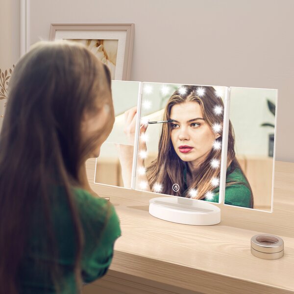 HOMCOM Specchio Trucco con Luce Ingrandimento 1X/2X/3X Rotazione Libera di 180° 21 Luci LED Interruttore Touch Bianco | Aosom Italy