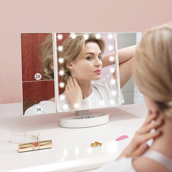 HOMCOM Specchio Trucco con Luce Ingrandimento 1X/2X/3X Rotazione Libera di 180° 21 Luci LED Interruttore Touch Bianco | Aosom Italy