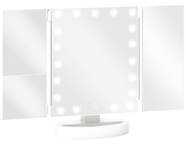 HOMCOM Specchio Trucco con Luce Ingrandimento 1X/2X/3X Rotazione Libera di 180° 21 Luci LED Interruttore Touch Bianco | Aosom Italy