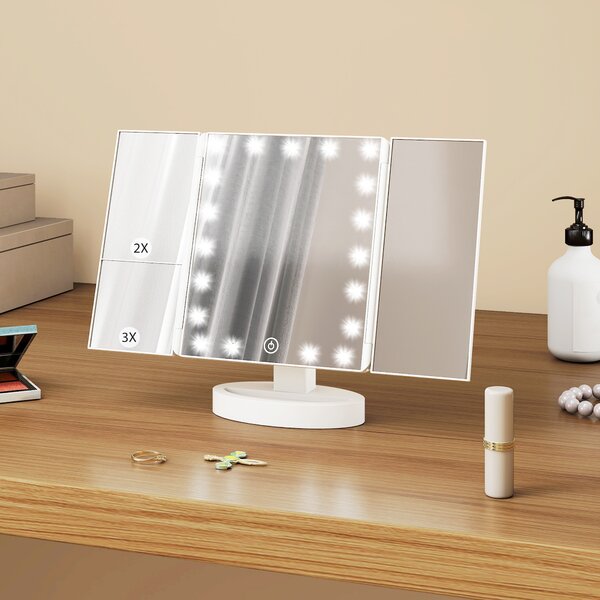 HOMCOM Specchio Trucco con Luce Ingrandimento 1X/2X/3X Rotazione Libera di 180° 21 Luci LED Interruttore Touch Bianco | Aosom Italy