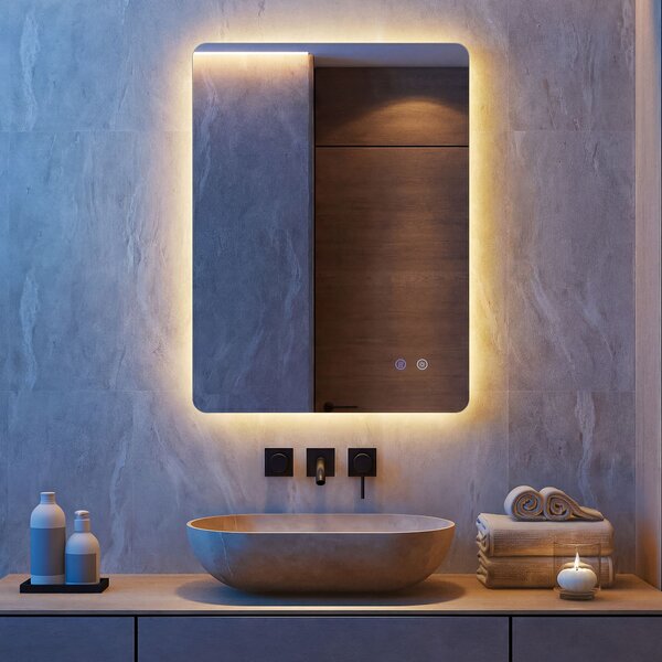 Costway Specchio led bagno rettangolare parete retroilluminato luminosità regolabile touch, Specchio vetro temperato memoria anti-appannamento 80 x 60 cm
