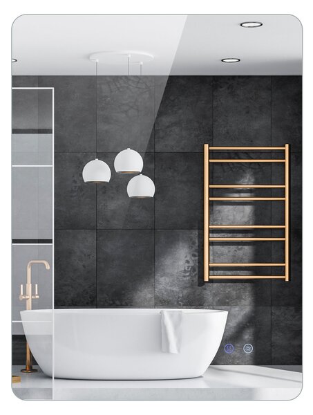 Costway Specchio led bagno rettangolare parete retroilluminato luminosità regolabile touch, Specchio vetro temperato memoria anti-appannamento 80 x 60 cm