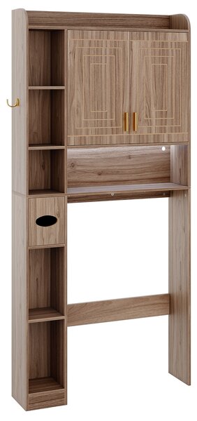 Costway Mensola sopra il wc con armadietto a 2 ante 6 scomparti aperti, Mobiletto da appoggio porta fazzoletti gancio ripiano regolabile Grigio