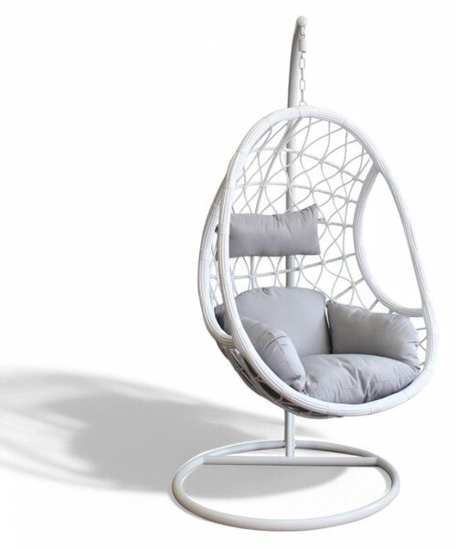 Dondolo ovale in metallo con seduta in wicker bianco con diametro 95xH195 cm