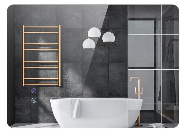 Costway Specchio led bagno rettangolare parete retroilluminato luminosità regolabile touch, Specchio vetro temperato memoria anti-appannamento 70 x 50 cm