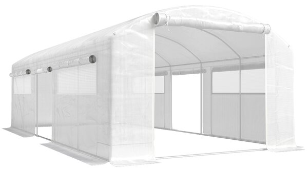 Outsunny Serra a Tunnel 6x3x2 m con 3 Porte Avvolgibili 6 Finestre con Rete e Struttura in Acciaio Zincato Bianco | Aosom Italy