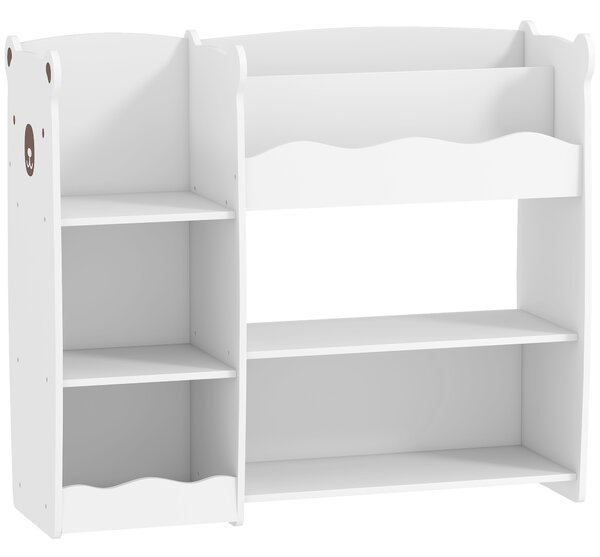 AIYAPLAY Scaffale per giocattoli per bambini Ripiani Aperti Scomparti Design Orsetto Organizer per giocattoli Bianco | Aosom Italy