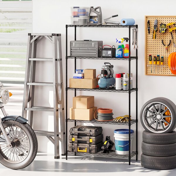 Costway Scaffale metallo 5 ripiani regolabile resistente rete v, Scaffale organizzatore casa cucina garage 565kg 91 x 35 x 182 cm