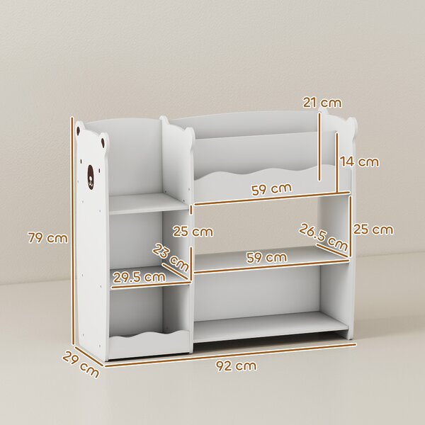 AIYAPLAY Scaffale per giocattoli per bambini Ripiani Aperti Scomparti Design Orsetto Organizer per giocattoli Bianco | Aosom Italy