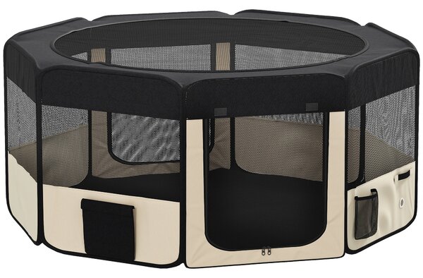 PawHut Parco Pieghevole per Cani e Gatti Recinto Portatile per Piccoli Animali Impermeabile in Tessuto Oxford Ø90x41 cm Nero | Aosom Italy
