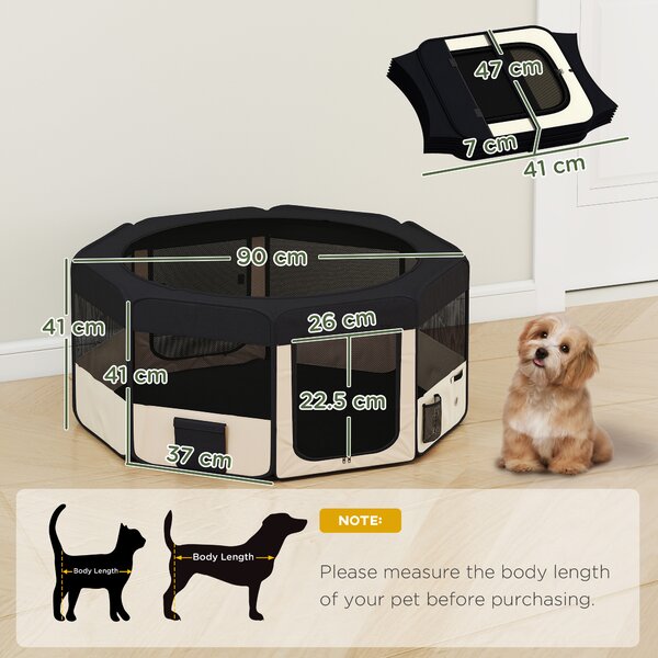 PawHut Parco Pieghevole per Cani e Gatti Recinto Portatile per Piccoli Animali Impermeabile in Tessuto Oxford Ø90x41 cm Nero | Aosom Italy