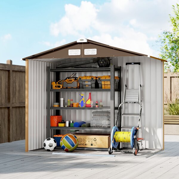 Outsunny Casetta da Giardino Esterna 2,42 m² 213x130x185 cm con Porta Scorrevole Ventilazione e Kit di Fondazione Giallo | Aosom Italy