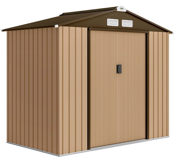 Outsunny Casetta da Giardino Esterna 2,42 m² 213x130x185 cm con Porta Scorrevole Ventilazione e Kit di Fondazione Giallo | Aosom Italy