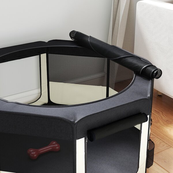 PawHut Parco Pieghevole per Cani e Gatti Recinto Portatile per Piccoli Animali Impermeabile in Tessuto Oxford Ø90x41 cm Nero | Aosom Italy