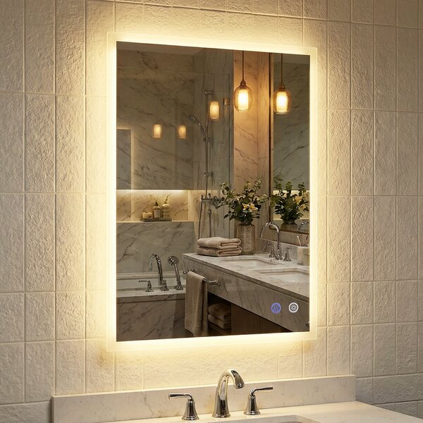 Costway Specchio led bagno parete rettangolare anti-appannamento memoria 3 colori dimmerazione, Specchio vetro temperato infrangibile 80 x 60 x 3 cm