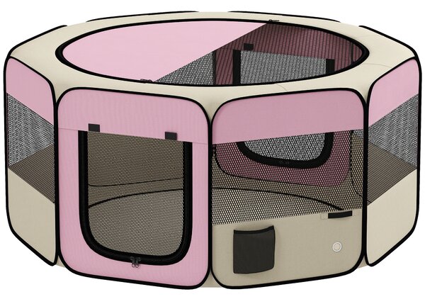 PawHut Recinto Pieghevole per Cani e Gatti, Recinto Portatile per Piccoli Animali Impermeabile in Tessuto Oxford Ø120x58cm Rosa | Aosom Italy