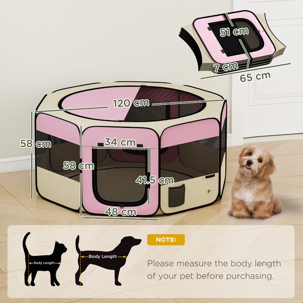 PawHut Recinto Pieghevole per Cani e Gatti, Recinto Portatile per Piccoli Animali Impermeabile in Tessuto Oxford Ø120x58cm Rosa | Aosom Italy