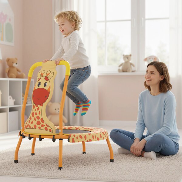 Costway Mini trampolino bambini maniglia schiuma copertura sicurezza imbottita tappeto saltare, Trampolino interno senza spazi bambini 3-6 anni Arancione