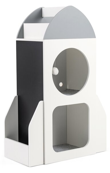 Costway Libreria bambini 3 livelli tema razzo spaziale lavagna, Libreria 2 cubi ripiano aperto legno aula sala giochi asilo