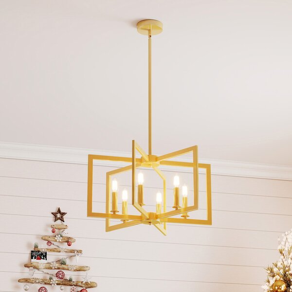 Costway Lampada a sospensione 6 luci farmhouse vari geometrica altezza regolabile, Luce appesa industriale moderno regolabile per soggiorno cucina Bronzo