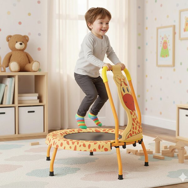 Costway Mini trampolino bambini maniglia schiuma copertura sicurezza imbottita tappeto saltare, Trampolino interno senza spazi bambini 3-6 anni Arancione