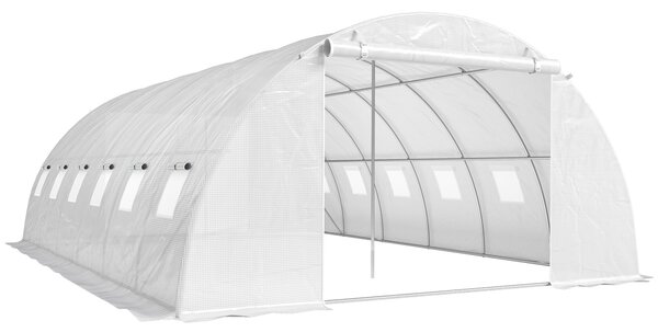 Outsunny Serra a Tunnel con 2 Barre di Supporto 2 Porte Avvolgibili e Finestre con Rete Copertura in PE Anti-UV Bianco | Aosom Italy
