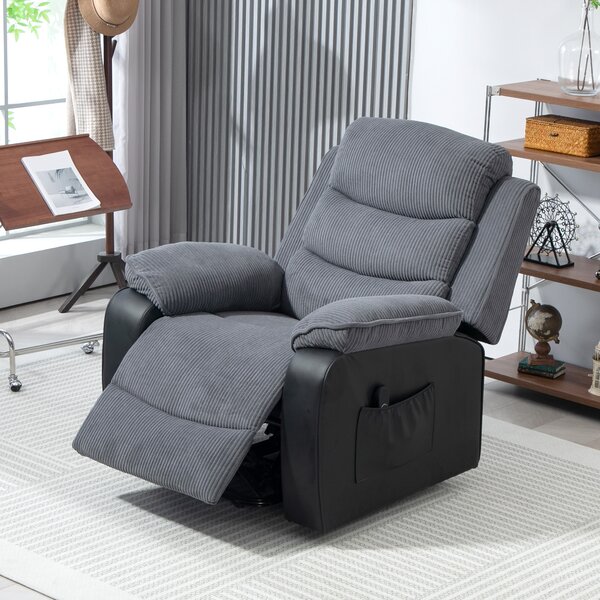 HOMCOM Poltrona alzapersone elettrica, poltrona relax elettrica velluto a coste, schienale reclinabile, porte USB, 96x96x108cm, grigio | Aosom Italy