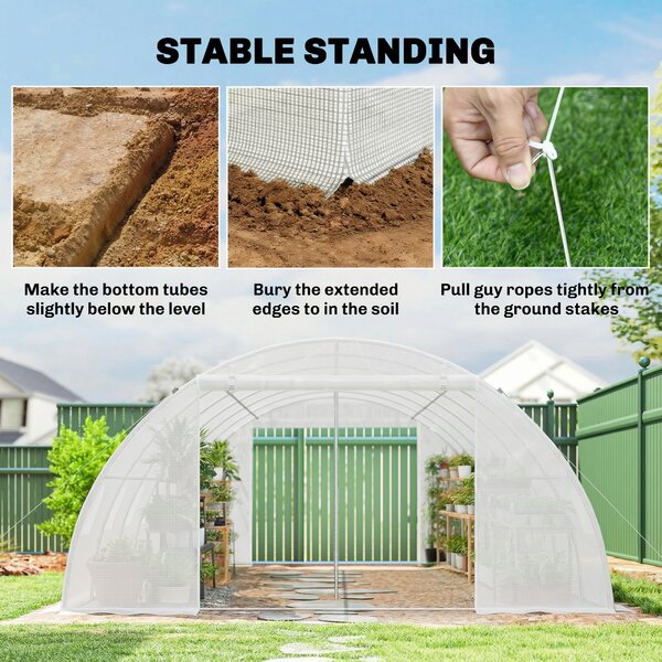 Outsunny Serra a Tunnel con 2 Barre di Supporto 2 Porte Avvolgibili e Finestre con Rete Copertura in PE Anti-UV Bianco | Aosom Italy
