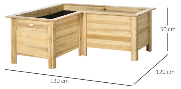 Outsunny Fioriera Rialzata in Legno Vaso da Esterno a Forma di L con Tessuto Non Tessuto Orto Urbano 120x120x50 cm Naturale | Aosom Italy