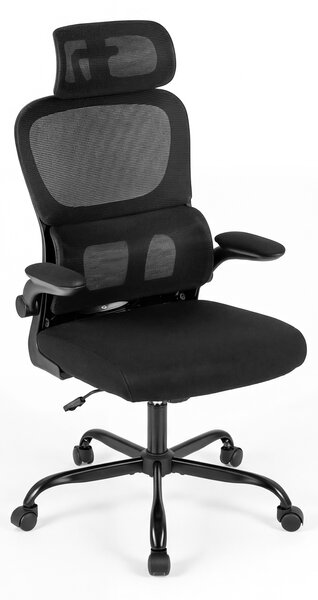 Costway Sedia ufficio ergonomica ruote schienale alto rete supporto lombare, Sedia poggiatesta regolabile braccioli ribaltabili seduta imbottita spugna