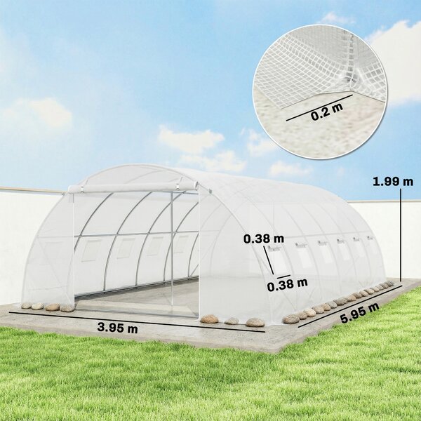 Outsunny Serra a Tunnel con 2 Barre di Supporto 2 Porte Avvolgibili e Finestre con Rete Copertura in PE Anti-UV Bianco | Aosom Italy