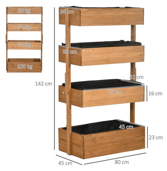Outsunny Fioriera in Legno a 4 Livelli Fioriera Rialzata Esterna con Fori di Drenaggio 80x45x142 cm Arancione | Aosom Italy