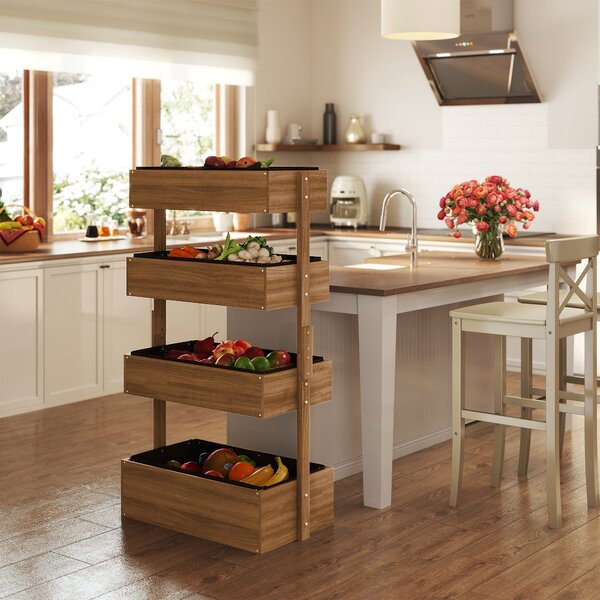 Outsunny Fioriera in Legno a 4 Livelli Fioriera Rialzata Esterna con Fori di Drenaggio 80x45x142 cm Arancione | Aosom Italy