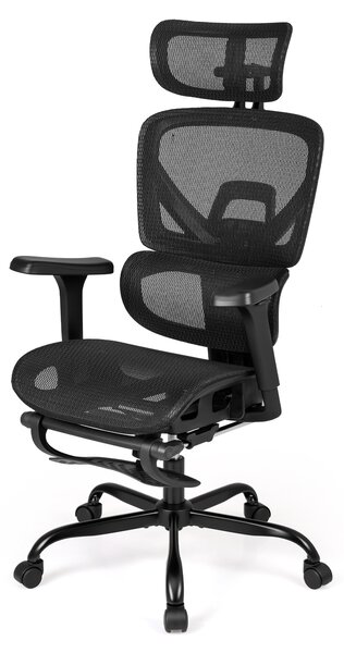 Costway Sedia ufficio ergonomica rete poggiapiedi girevole schienale alto, Sedia supporto lombare dinamico braccioli 3D poggiatesta regolabile comoda