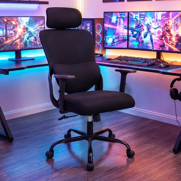 Costway Sedia ufficio ergonomica poggiatesta schienale regolabile supporto lombare, Sedia braccioli girevole lavoro computer casa ufficio studio