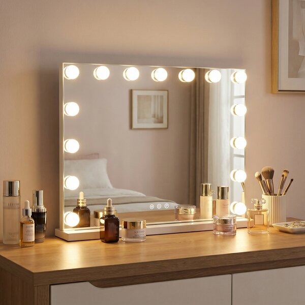 Costway Specchio trucco hollywood luci illuminato tavolo parete 3 colori luce, Specchio luminosità regolabile controllo tattile camera letto camerino 58 x 12 x 45,5 cm